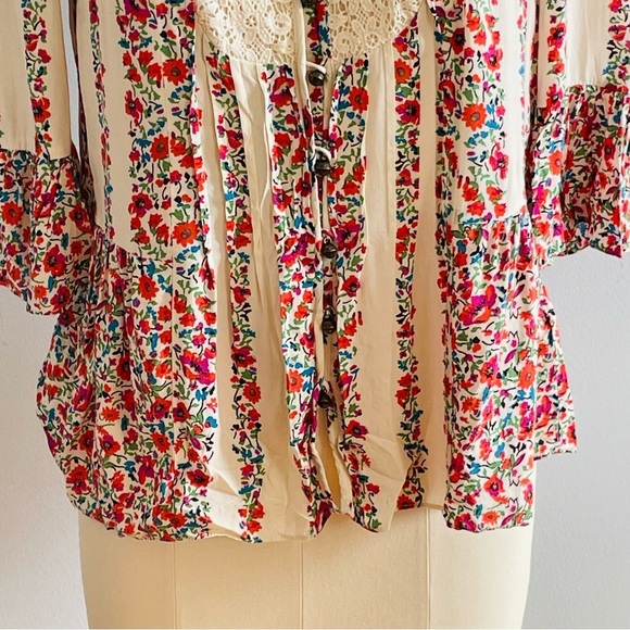 Anthropologie x Maeve Floral Hiver Blouse Lace Button Down Top- Size 0 - Picture 5 of 9